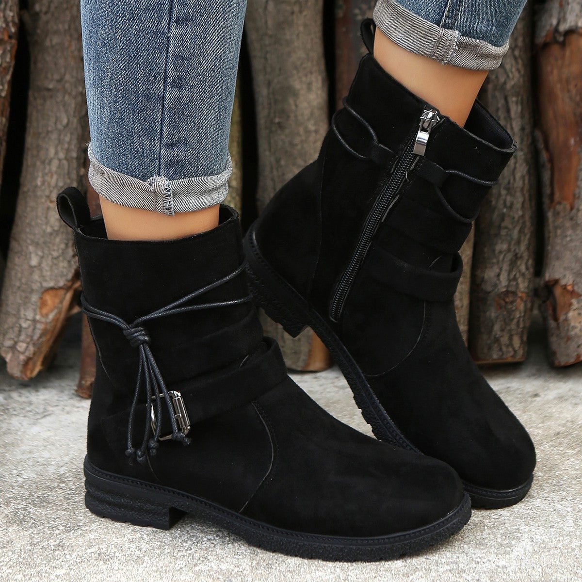 Suede Low Heel Ankle Boots with Zip-Up for Women - View 3