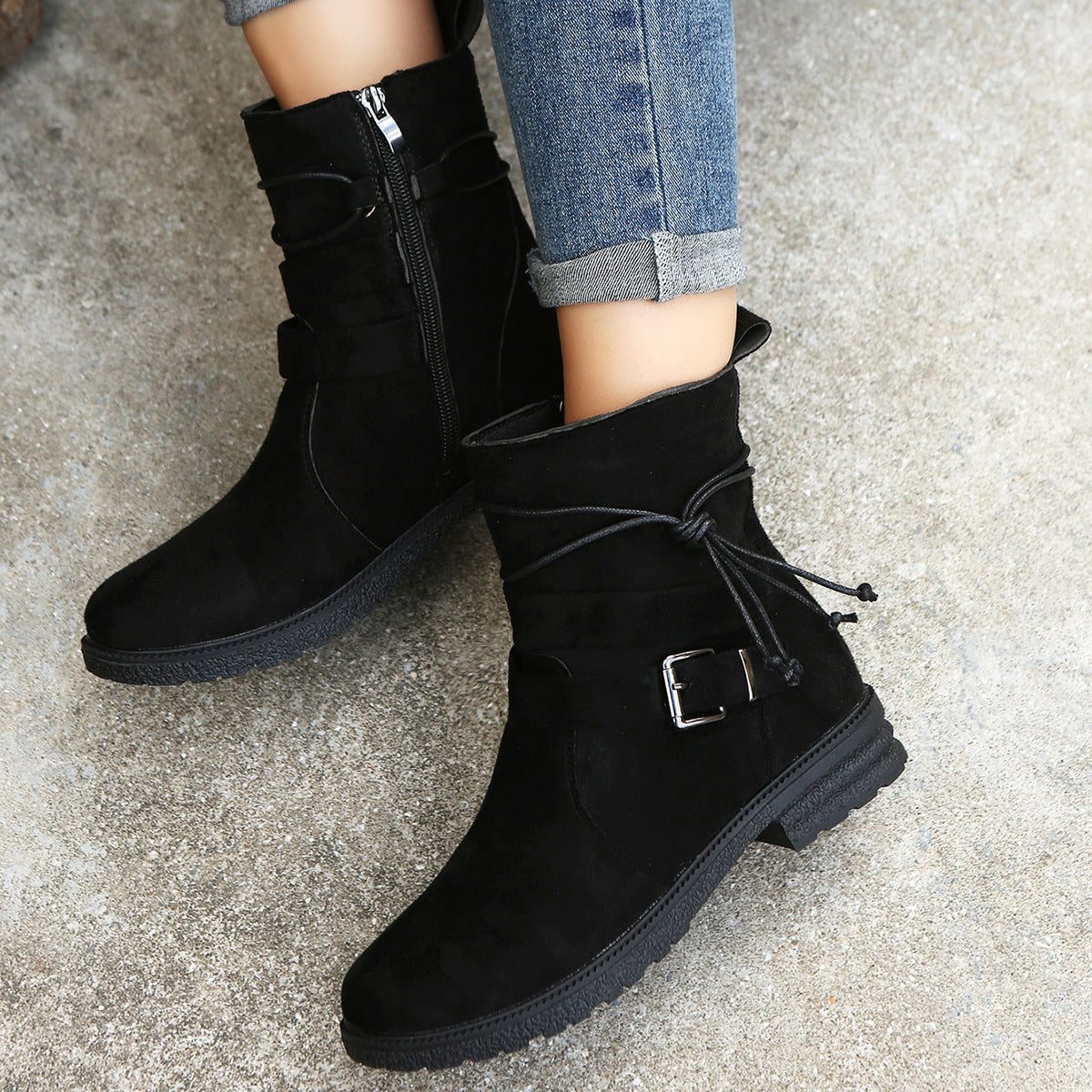 Suede Low Heel Ankle Boots with Zip-Up for Women - View 5