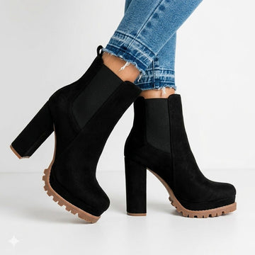 Suede Platform Ankle Boots with Block Heel for Women