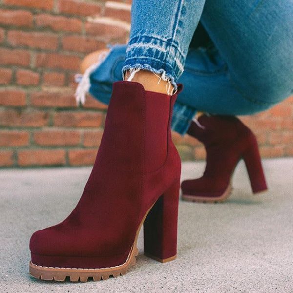Suede Platform Ankle Boots with Block Heel for Women