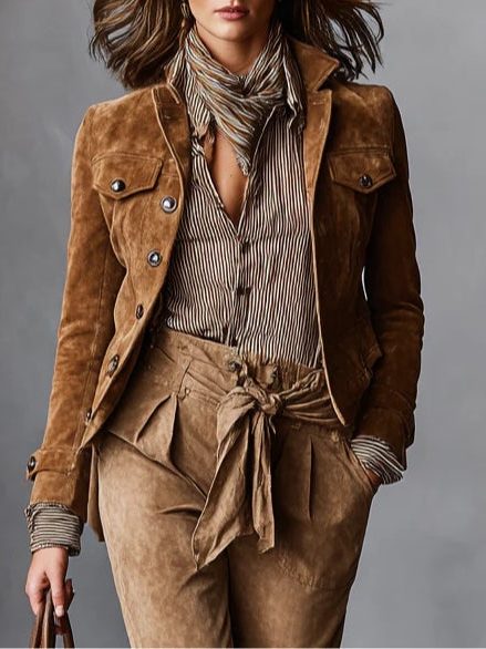 Suede Single-Breasted Lapel Cropped Jacket for Women