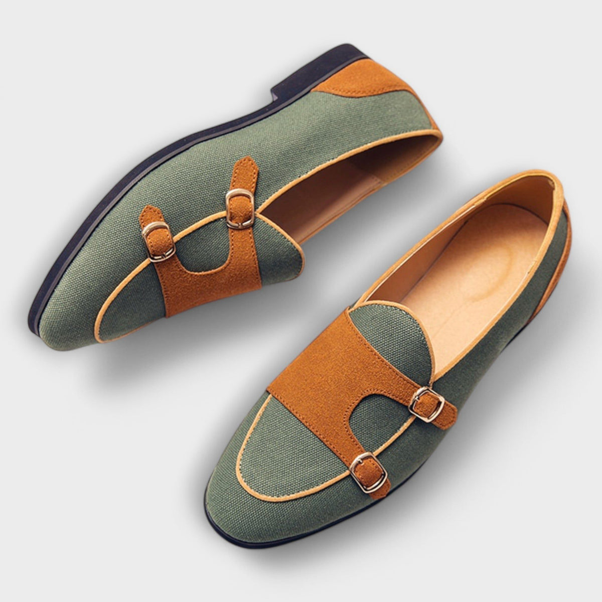 Suede T-Strap Loafers for Women - Green