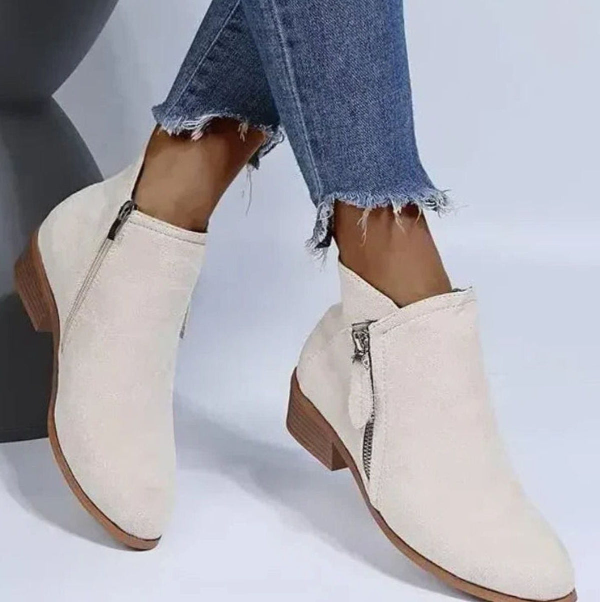 Suede V-Cut Block Heel Ankle Boots for Women