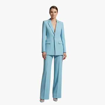 Tailored Blazer Wide Leg Pants Suit Set for Women - Sky Blue