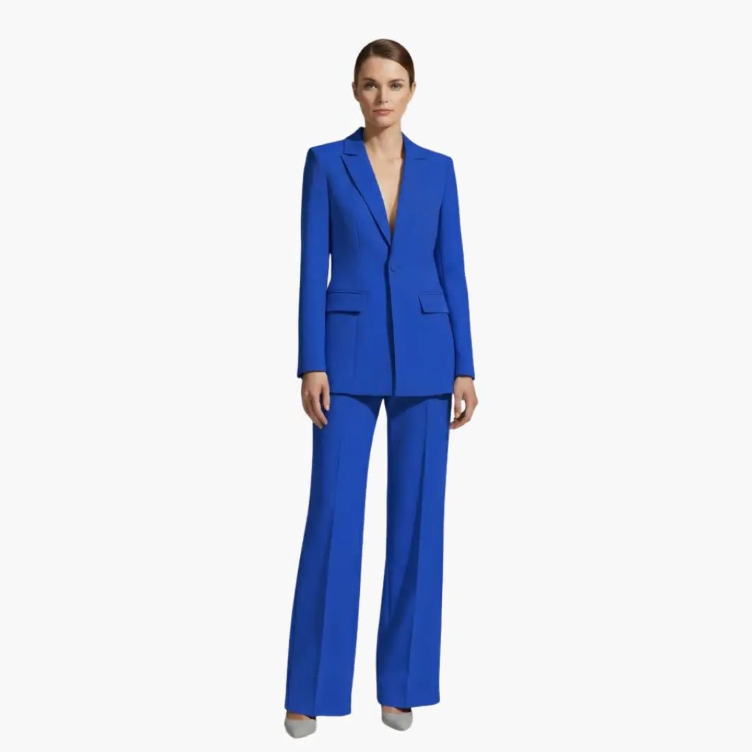 Tailored Blazer Wide Leg Pants Suit Set for Women - Blue