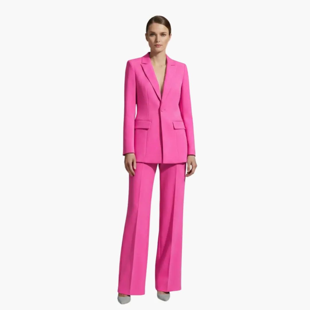 Tailored Blazer Wide Leg Pants Suit Set for Women - Pink