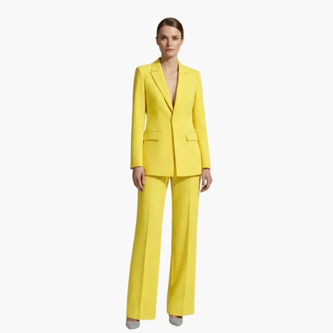 Tailored Blazer Wide Leg Pants Suit Set for Women - Yellow