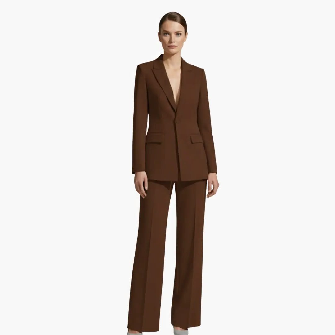 Tailored Blazer Wide Leg Pants Suit Set for Women - Brown