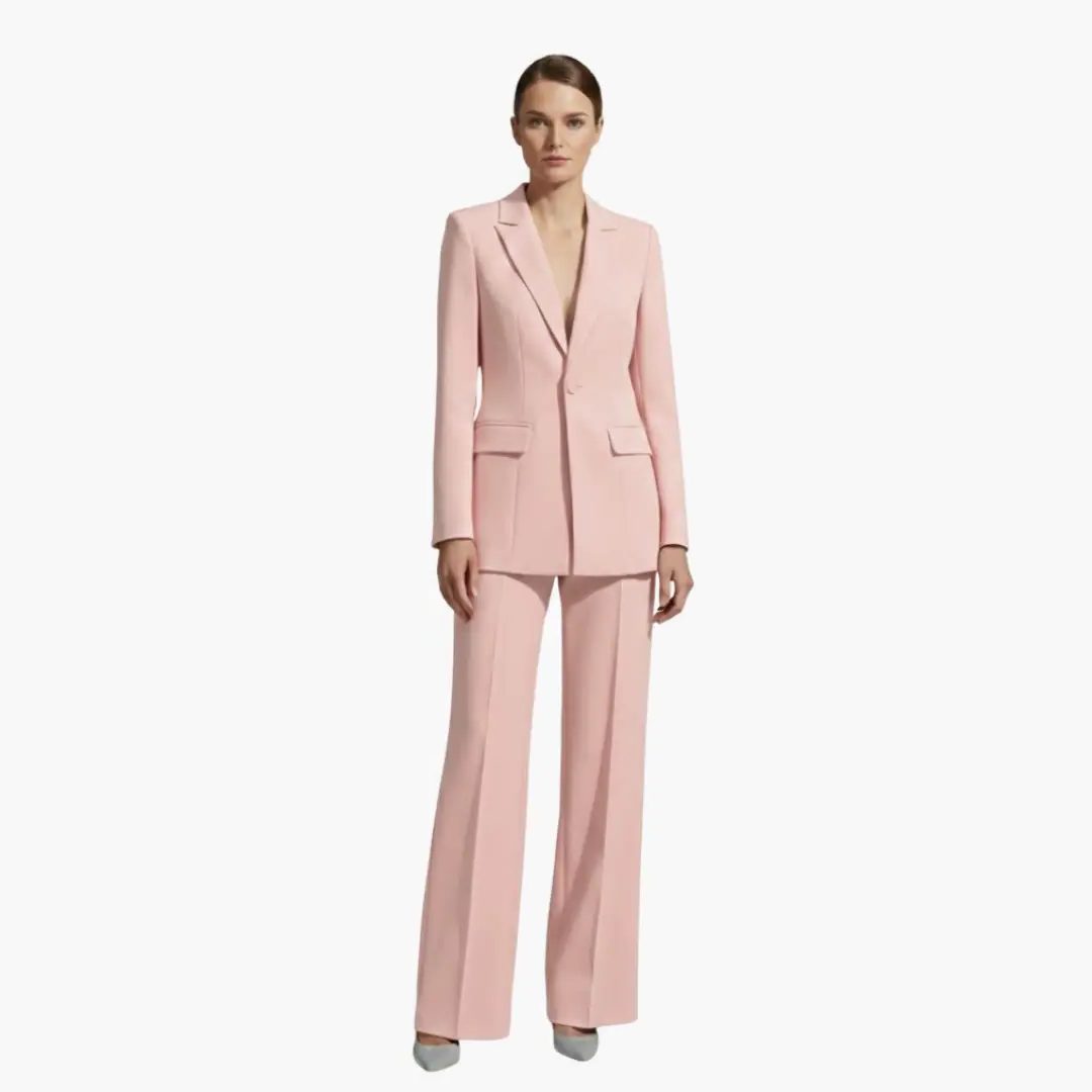 Tailored Blazer Wide Leg Pants Suit Set for Women - Light Pink