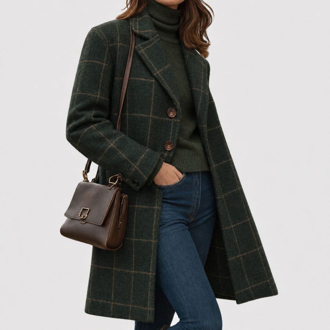 Tailored Wool Blend Long Overcoat for Women