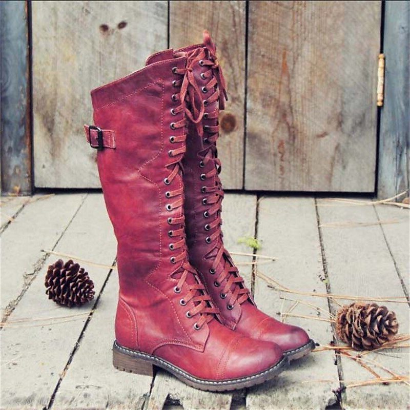 Tall Lace-Up Riding Boots for Women - Red