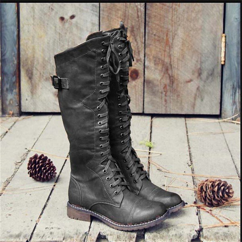 Tall Lace-Up Riding Boots for Women - Black