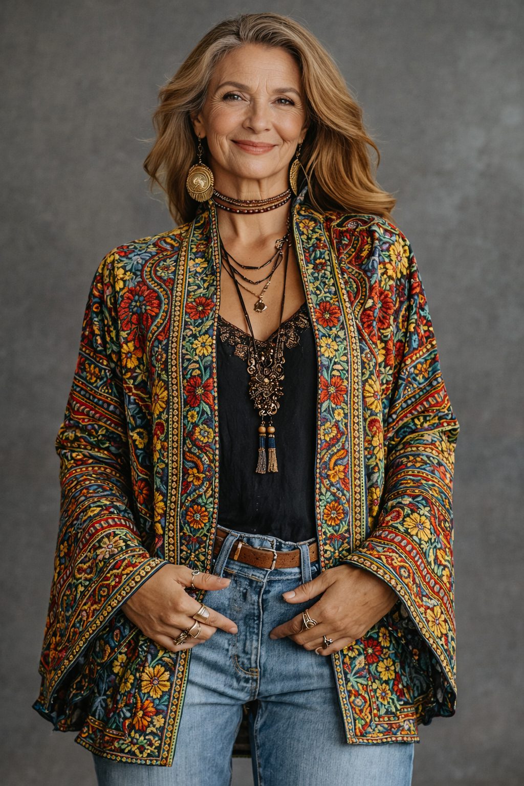 Tapestry Patterned Open Cardigan for Women - Bohemian Multi