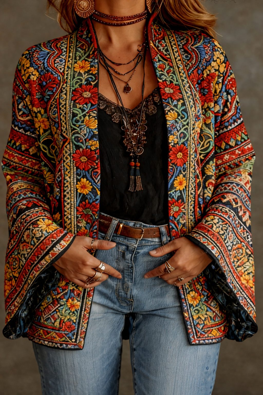 Tapestry Patterned Open Cardigan for Women - View 4