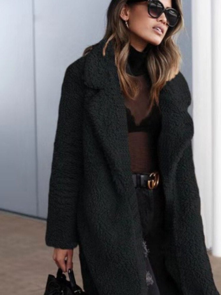 Teddy Fleece Long Coat for Women - Black