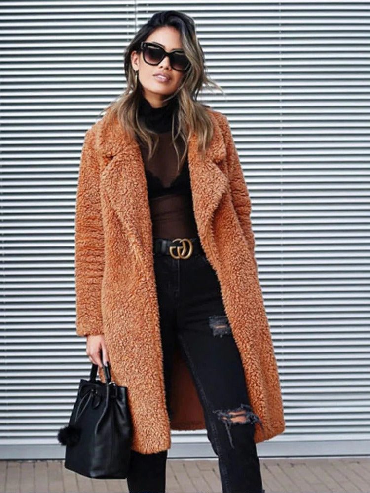Teddy Fleece Long Coat for Women - Chocolate