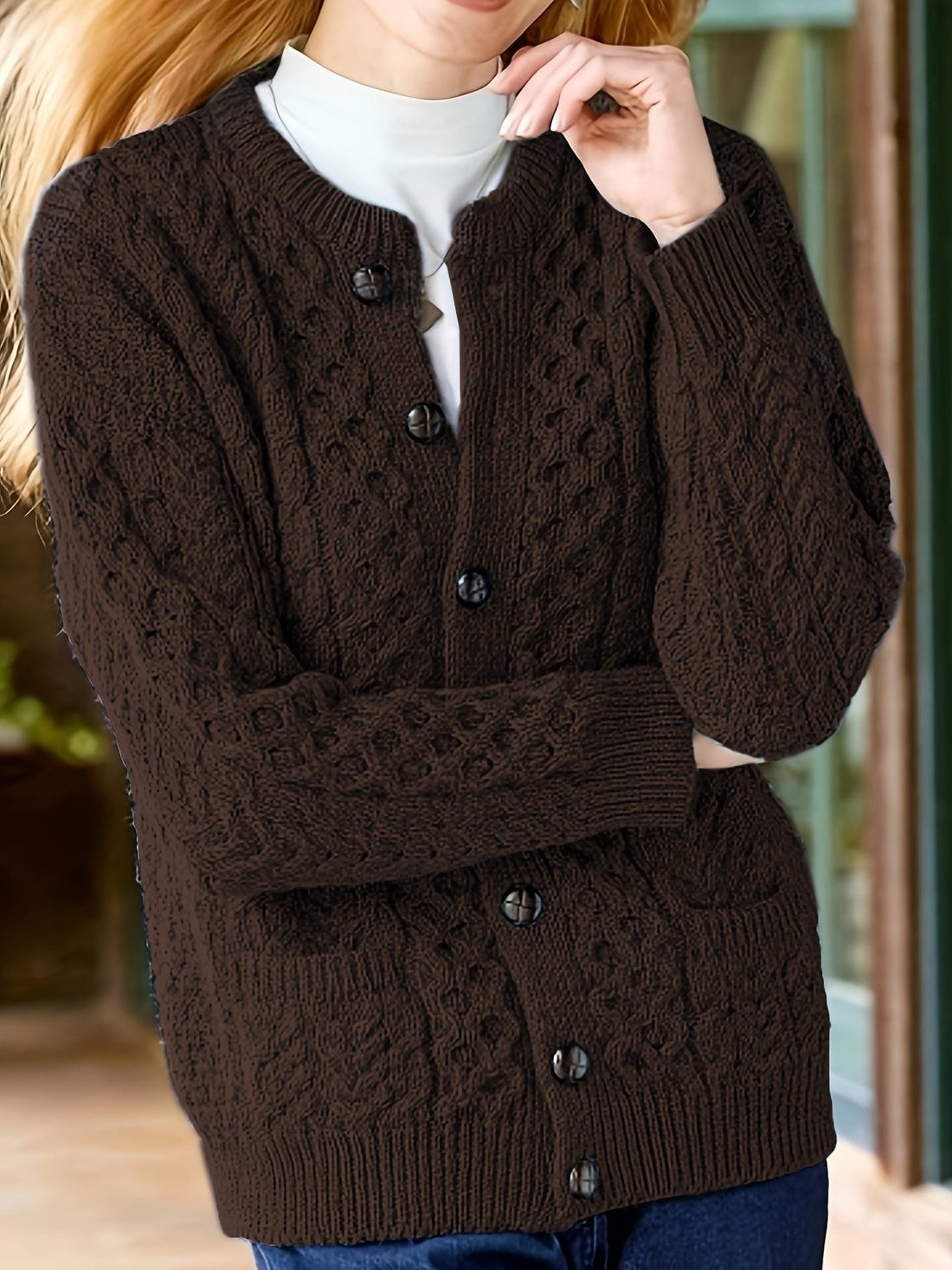 Textured Button-Front Cardigan for Women