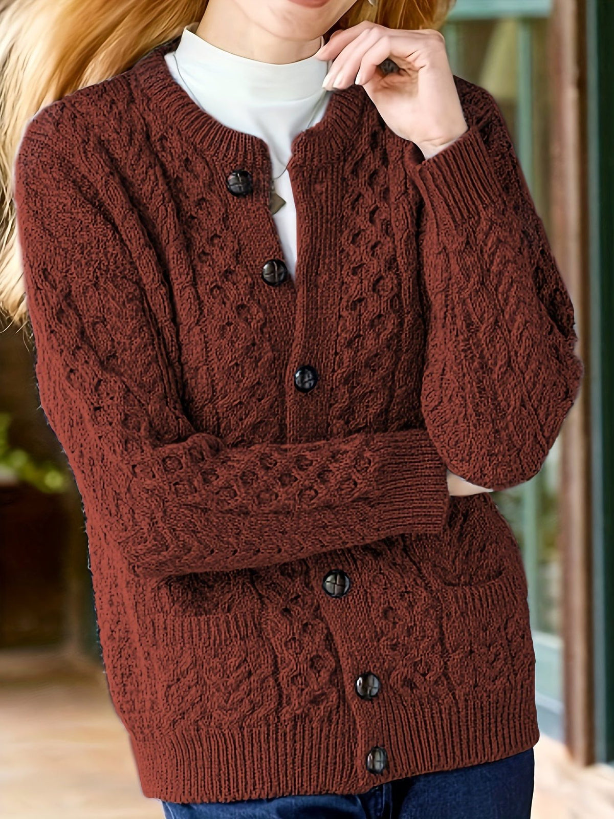 Textured Button-Front Cardigan for Women - View 2