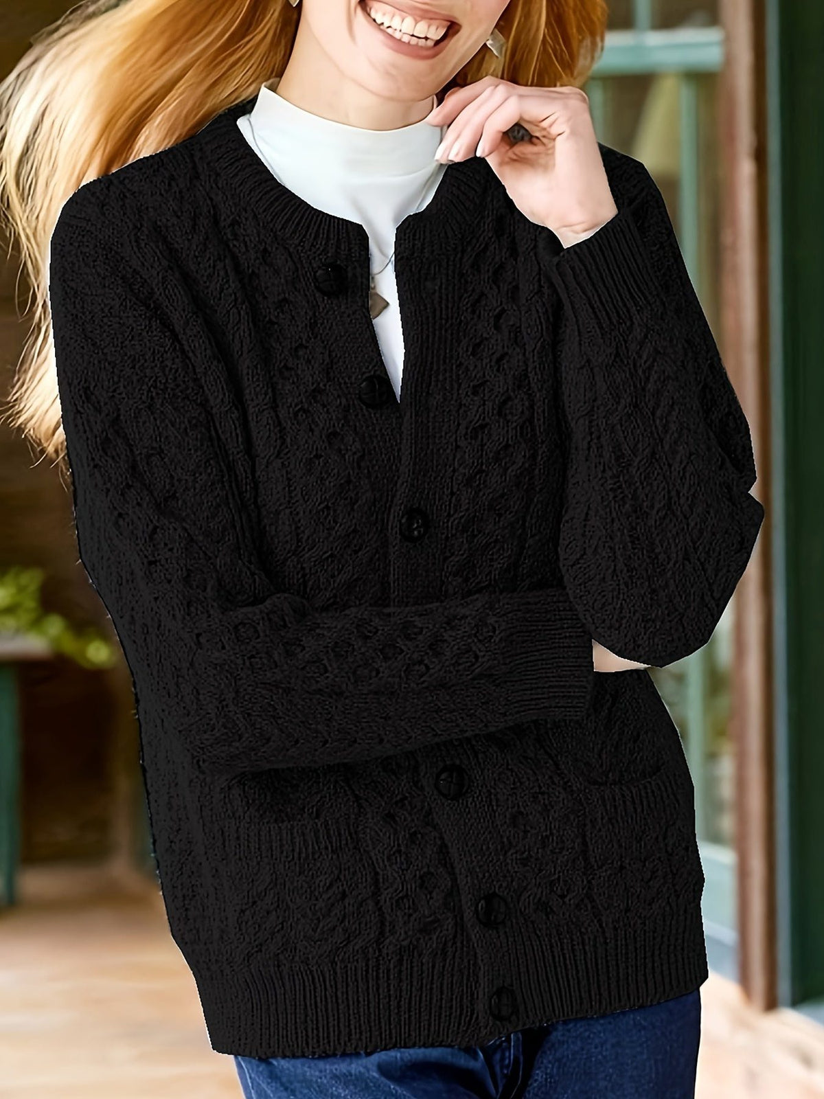 Textured Button-Front Cardigan for Women - View 6