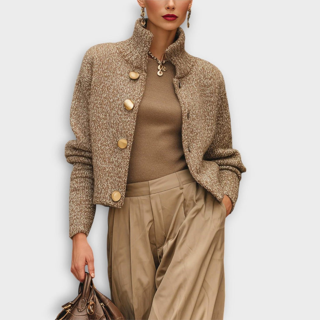 Textured Button-Up Cropped Blazer for Women