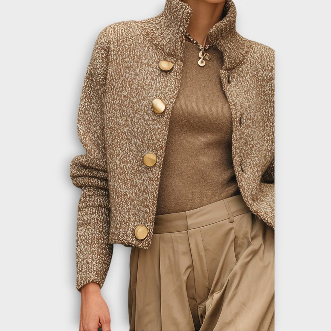 Textured Button-Up Cropped Blazer for Women
