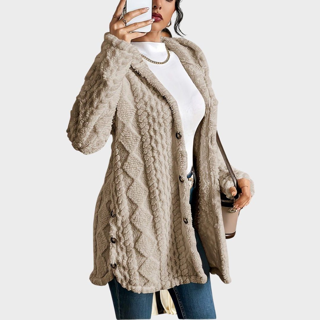 Textured Long Coat with Hood for Women