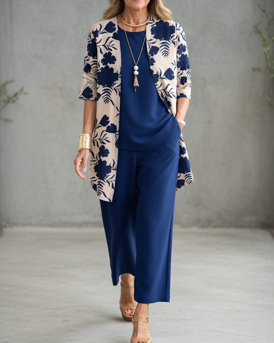 Three-Piece Floral Cardigan Set for Women