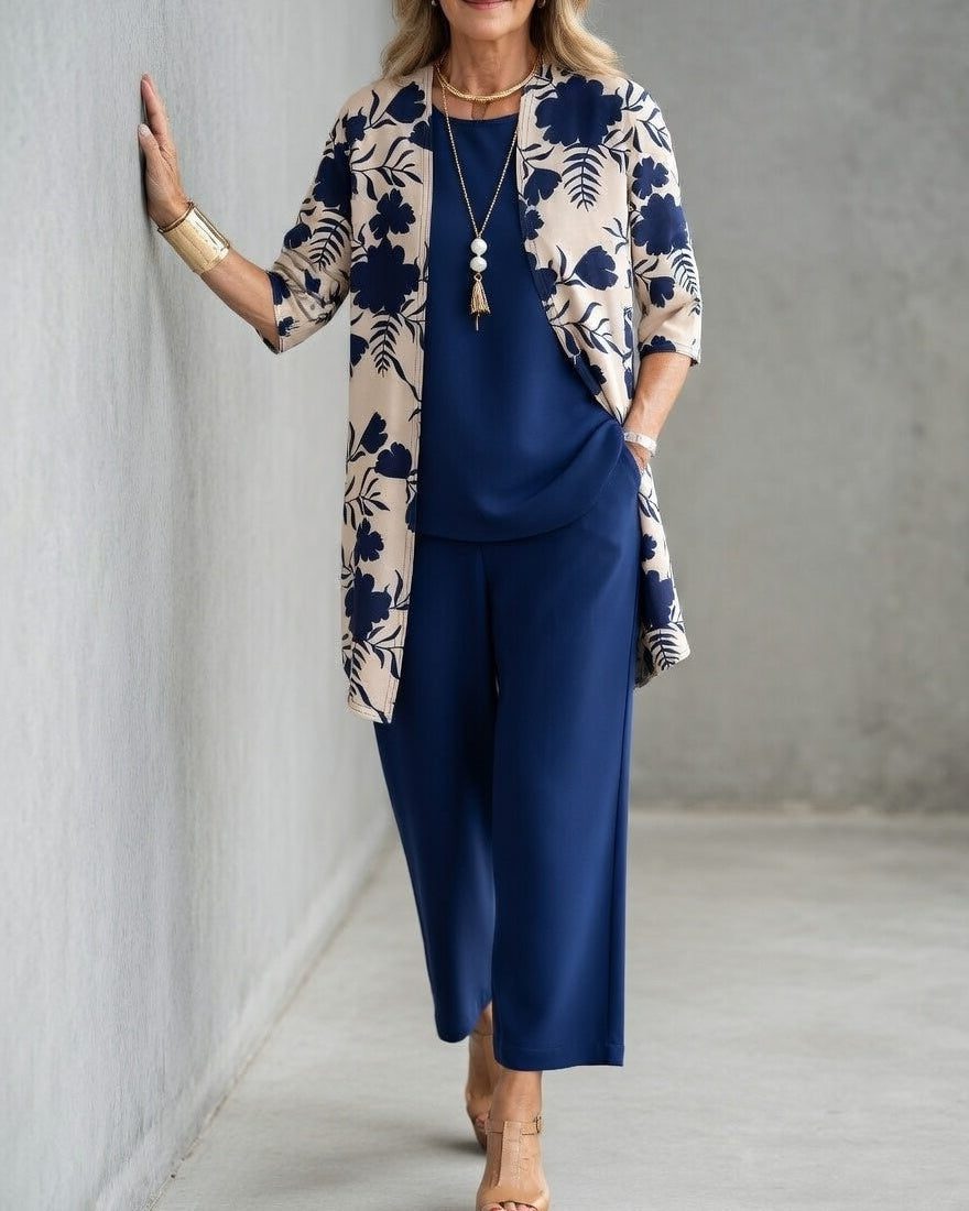 Three-Piece Floral Cardigan Set for Women