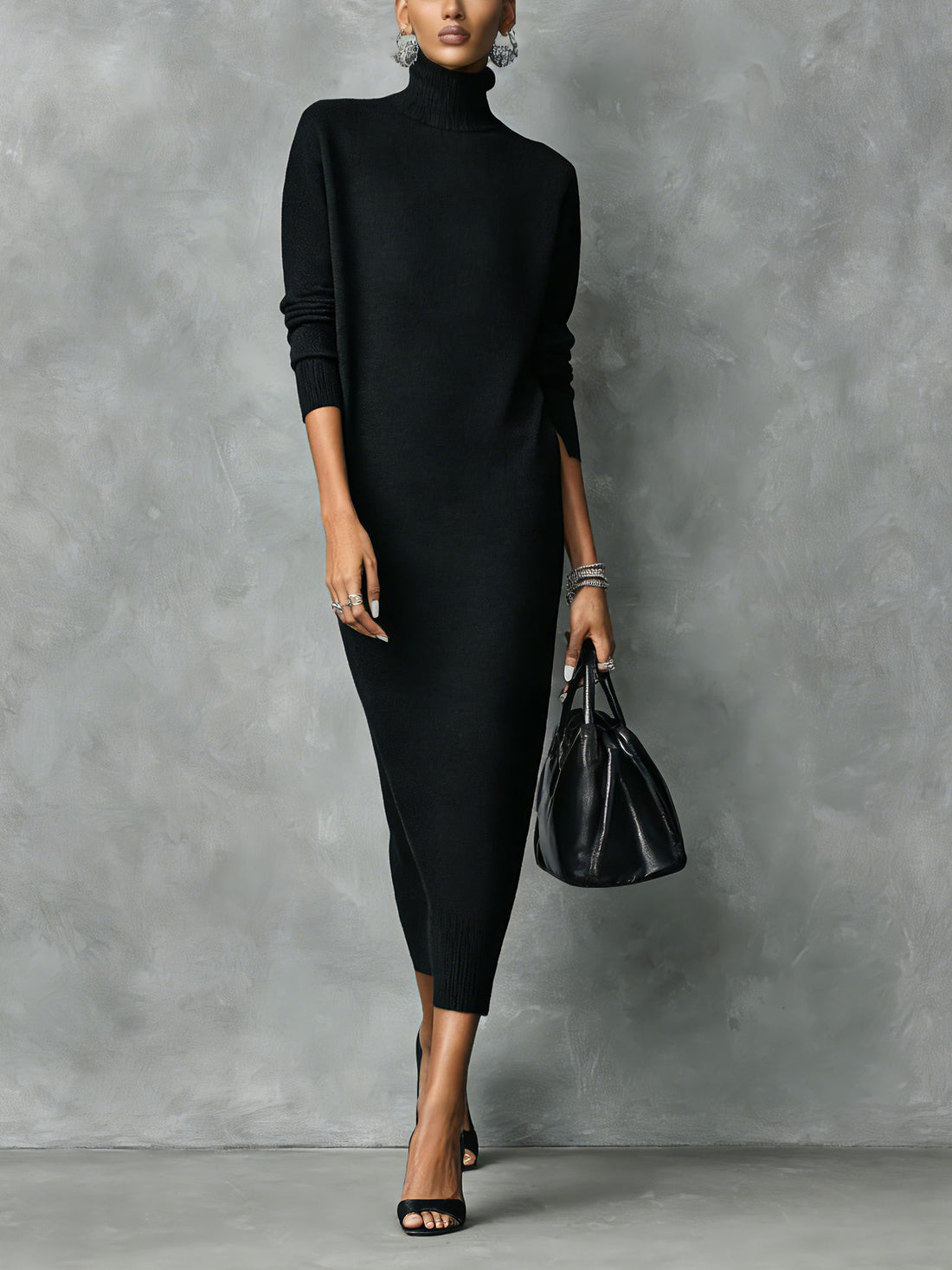Turtleneck Sweater Midi Dress for Women