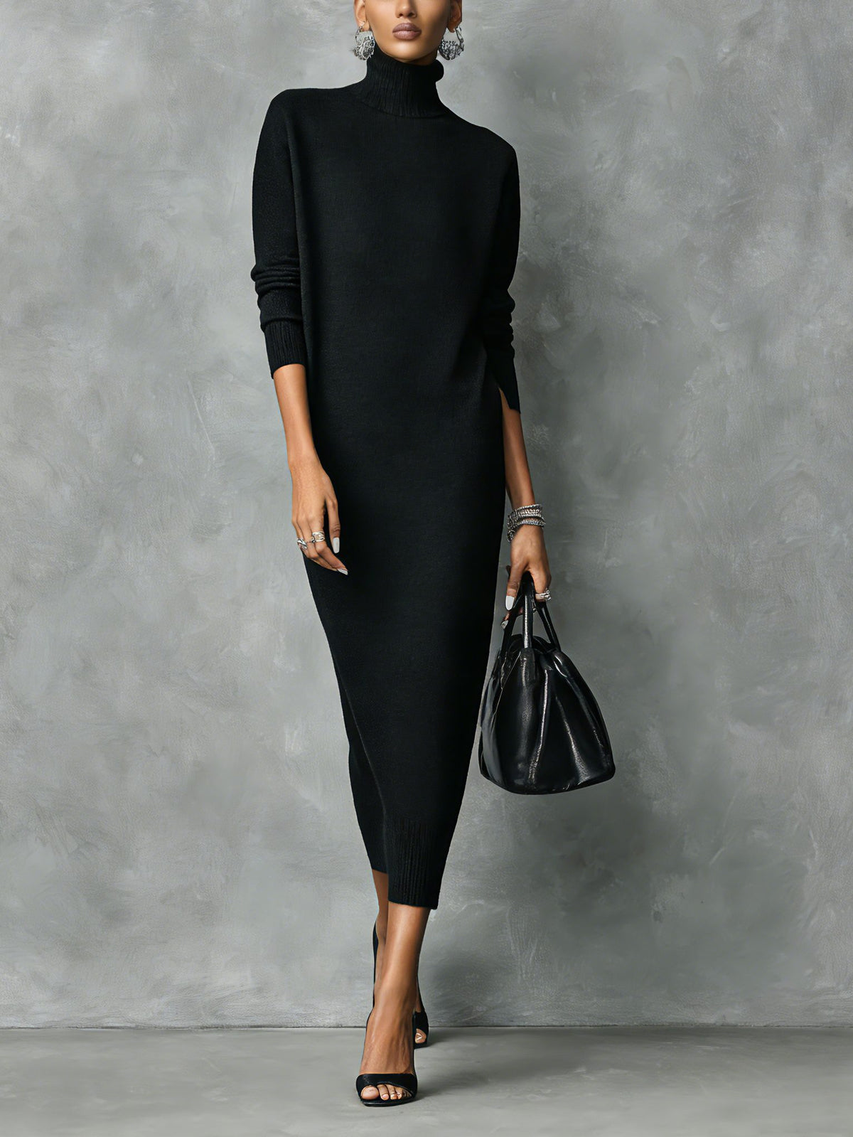Turtleneck Sweater Midi Dress for Women