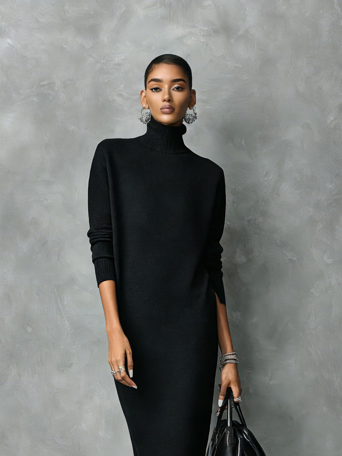Turtleneck Sweater Midi Dress for Women