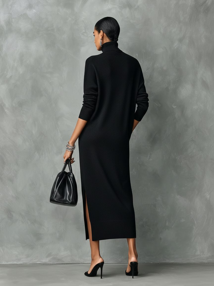 Turtleneck Sweater Midi Dress for Women - View 5