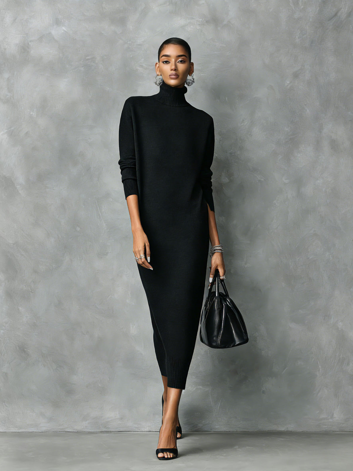 Turtleneck Sweater Midi Dress for Women - View 6