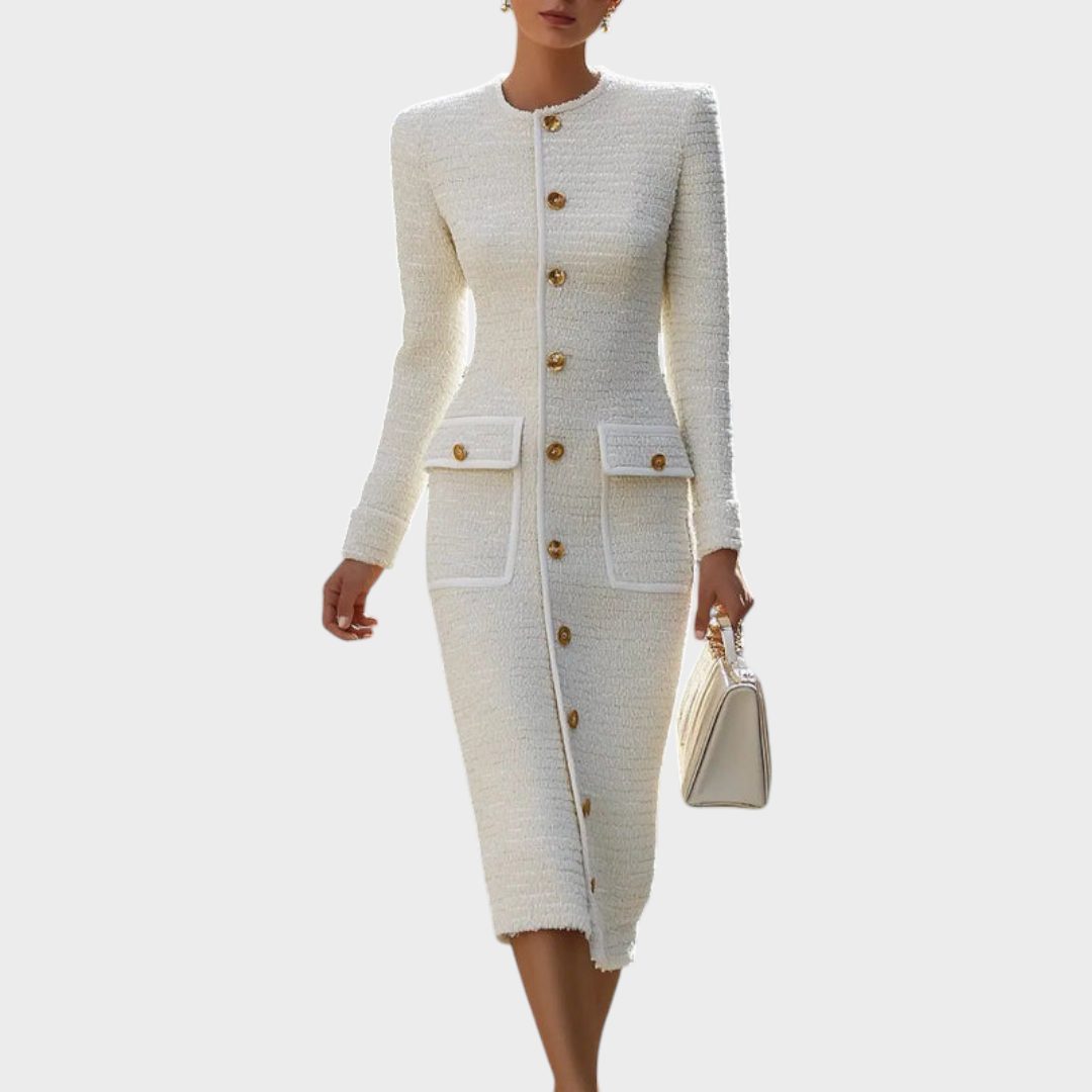 Tweed Button-Down Midi Dress for Women