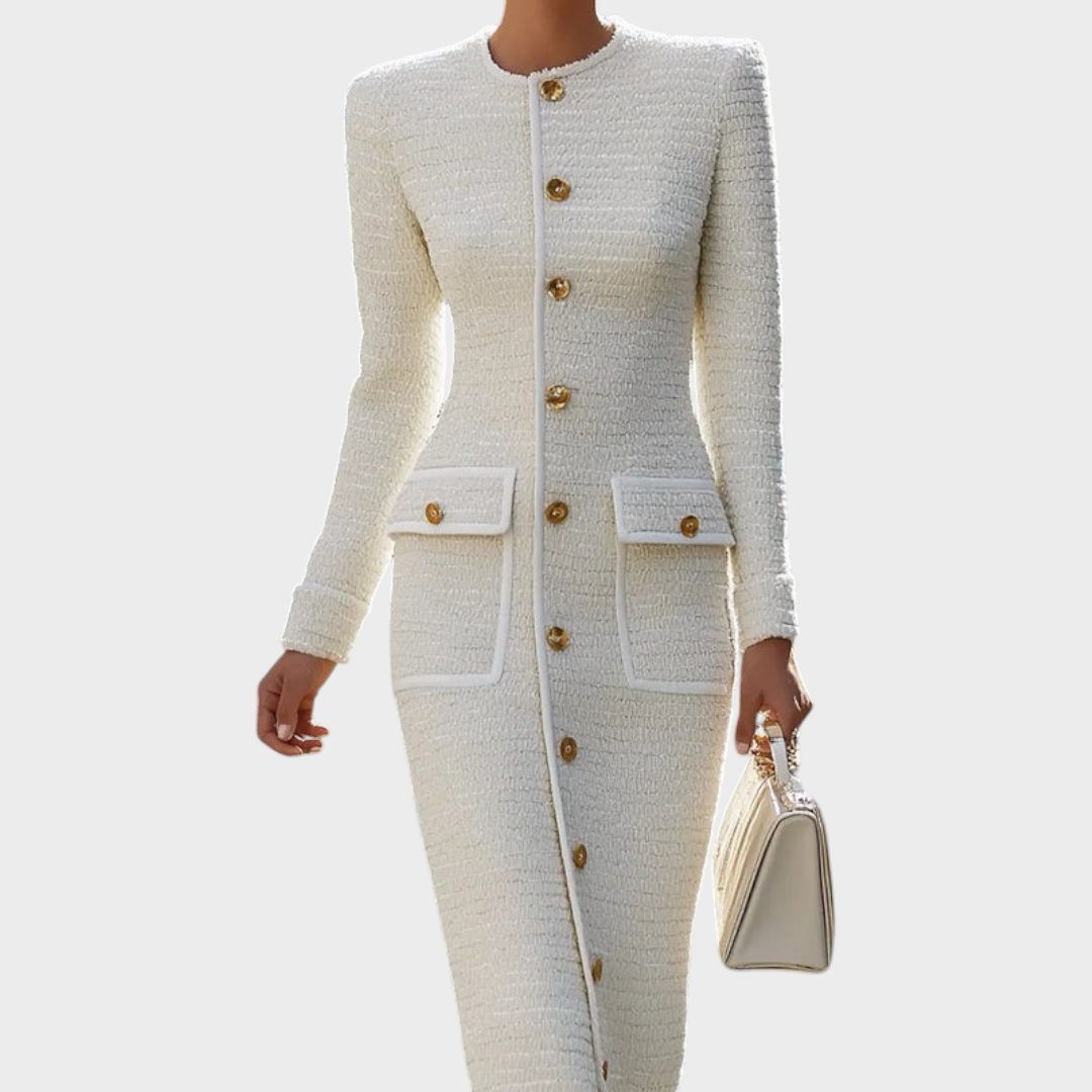 Tweed Button-Down Midi Dress for Women - View 2