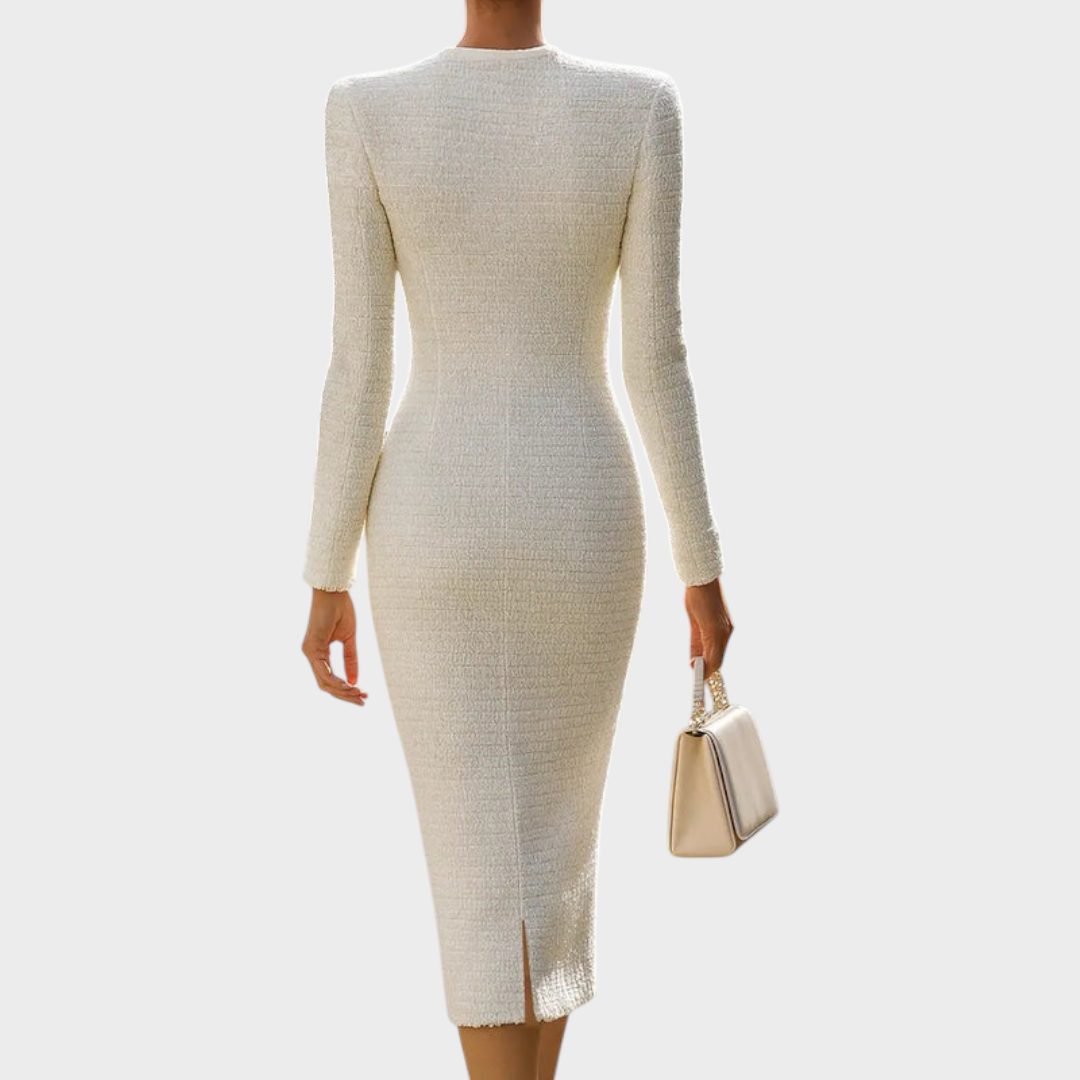 Tweed Button-Down Midi Dress for Women - View 3