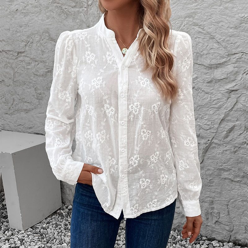 Button-Down Floral Eyelet Blouse for Women