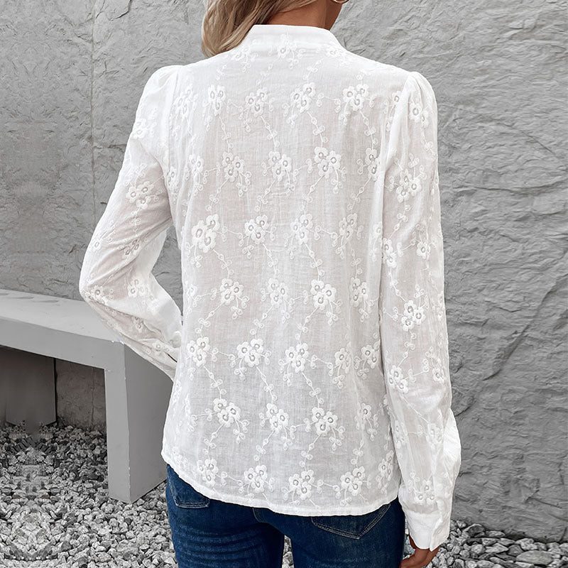 Button-Down Floral Eyelet Blouse for Women - View 5