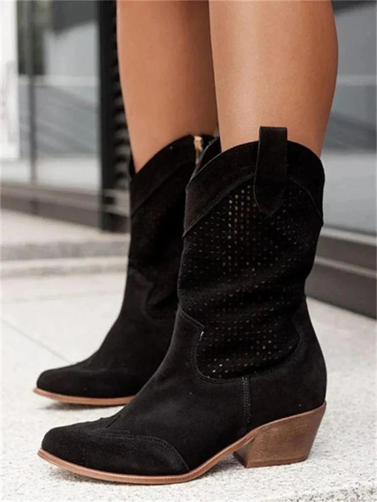 Perforated Cowboy Boots for Women - Black