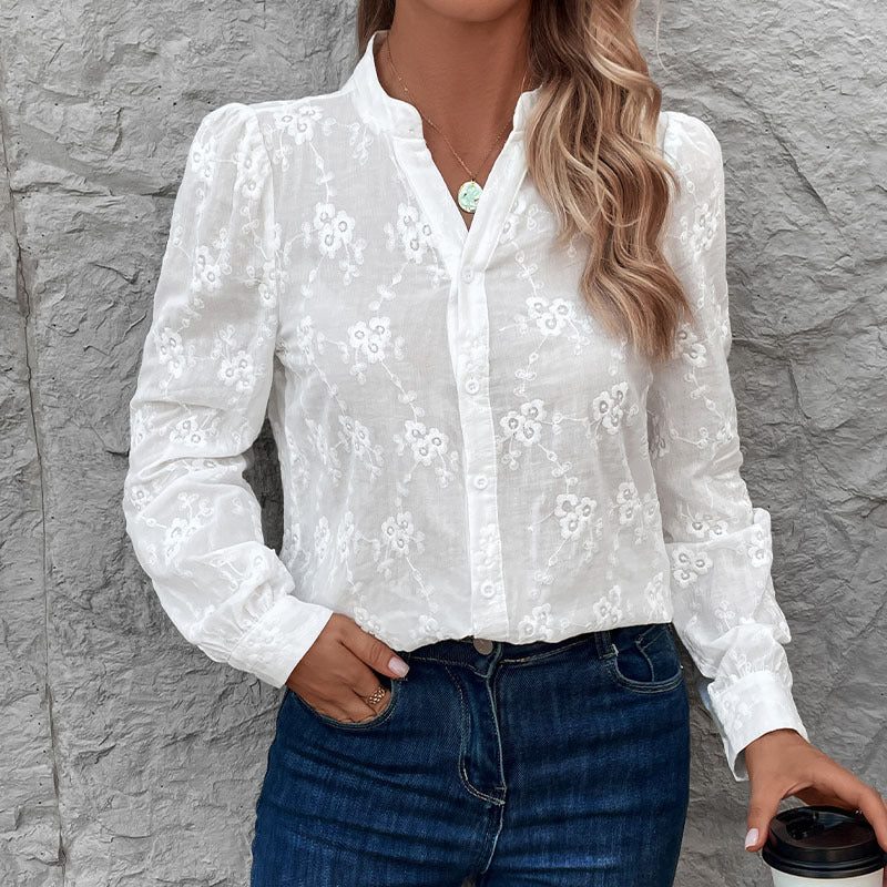 Button-Down Floral Eyelet Blouse for Women