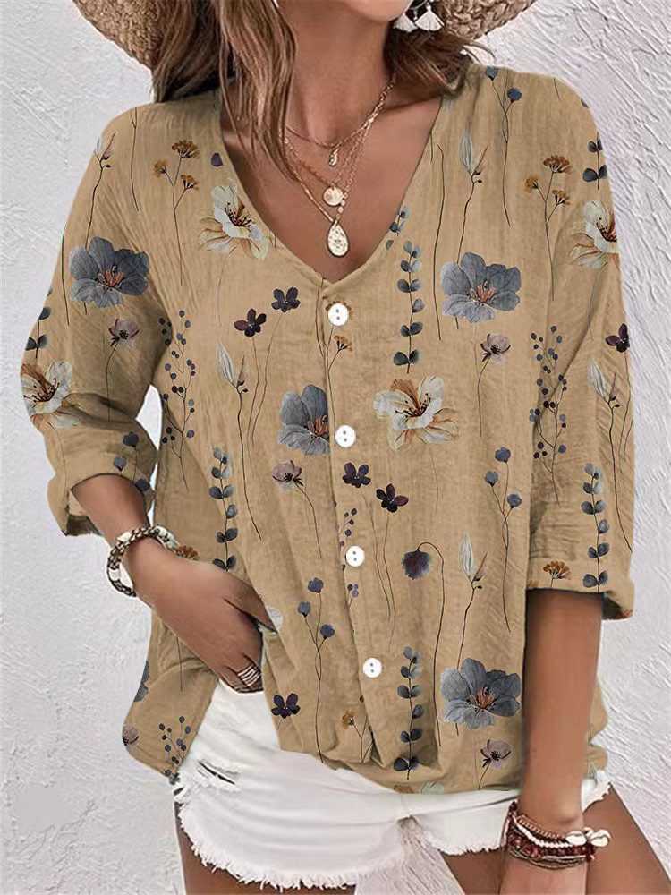 Button-Down Floral Blouse for Women - View 3