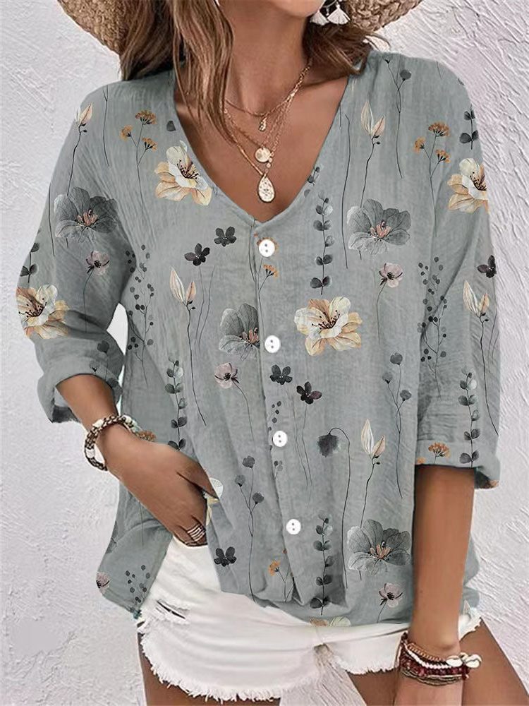Button-Down Floral Blouse for Women