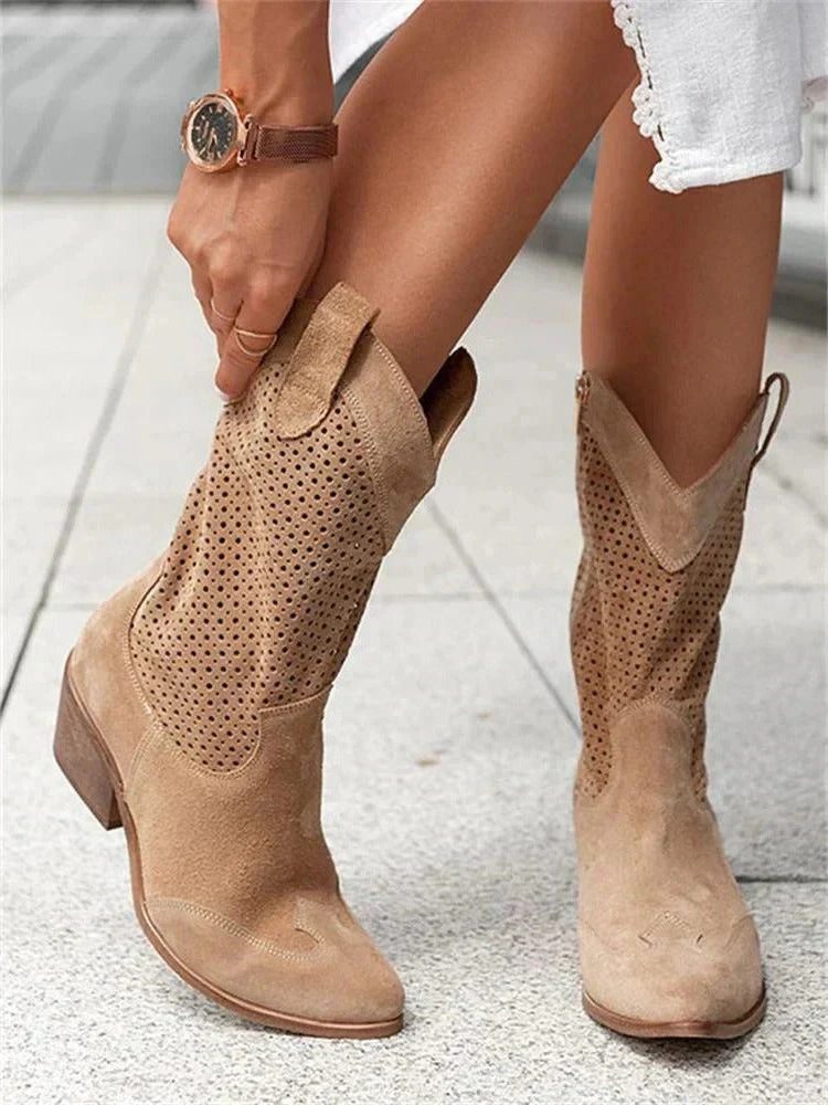 Perforated Cowboy Boots for Women - Brown