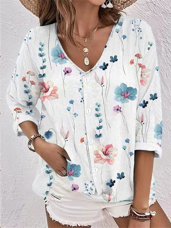 Button-Down Floral Blouse for Women
