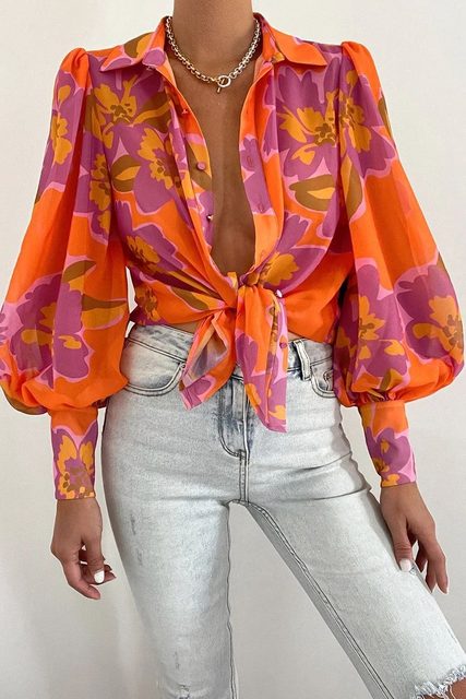 Tie-Front Floral Blouse for Women