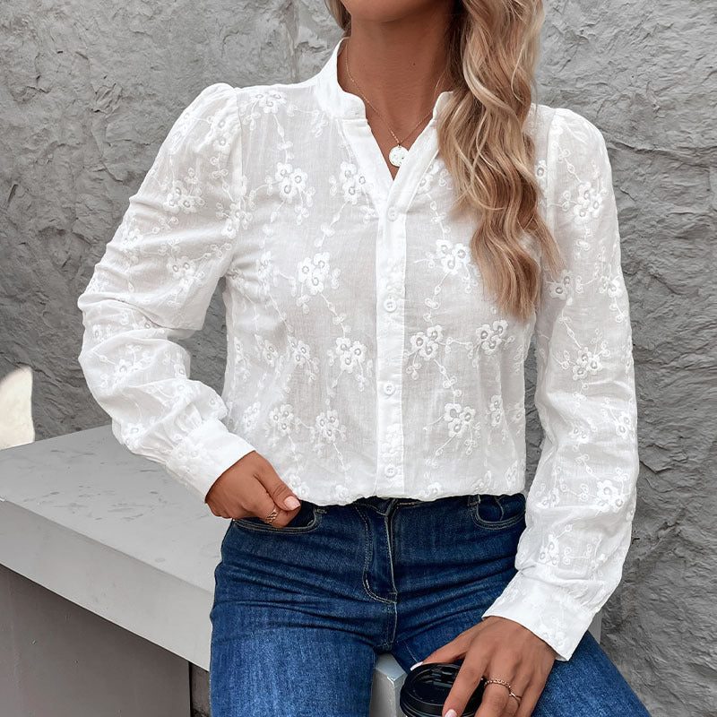 Button-Down Floral Eyelet Blouse for Women - View 4