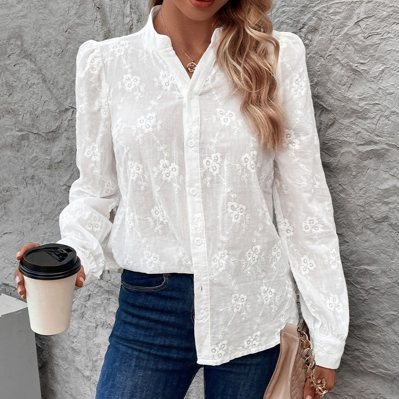 Button-Down Floral Eyelet Blouse for Women - View 3