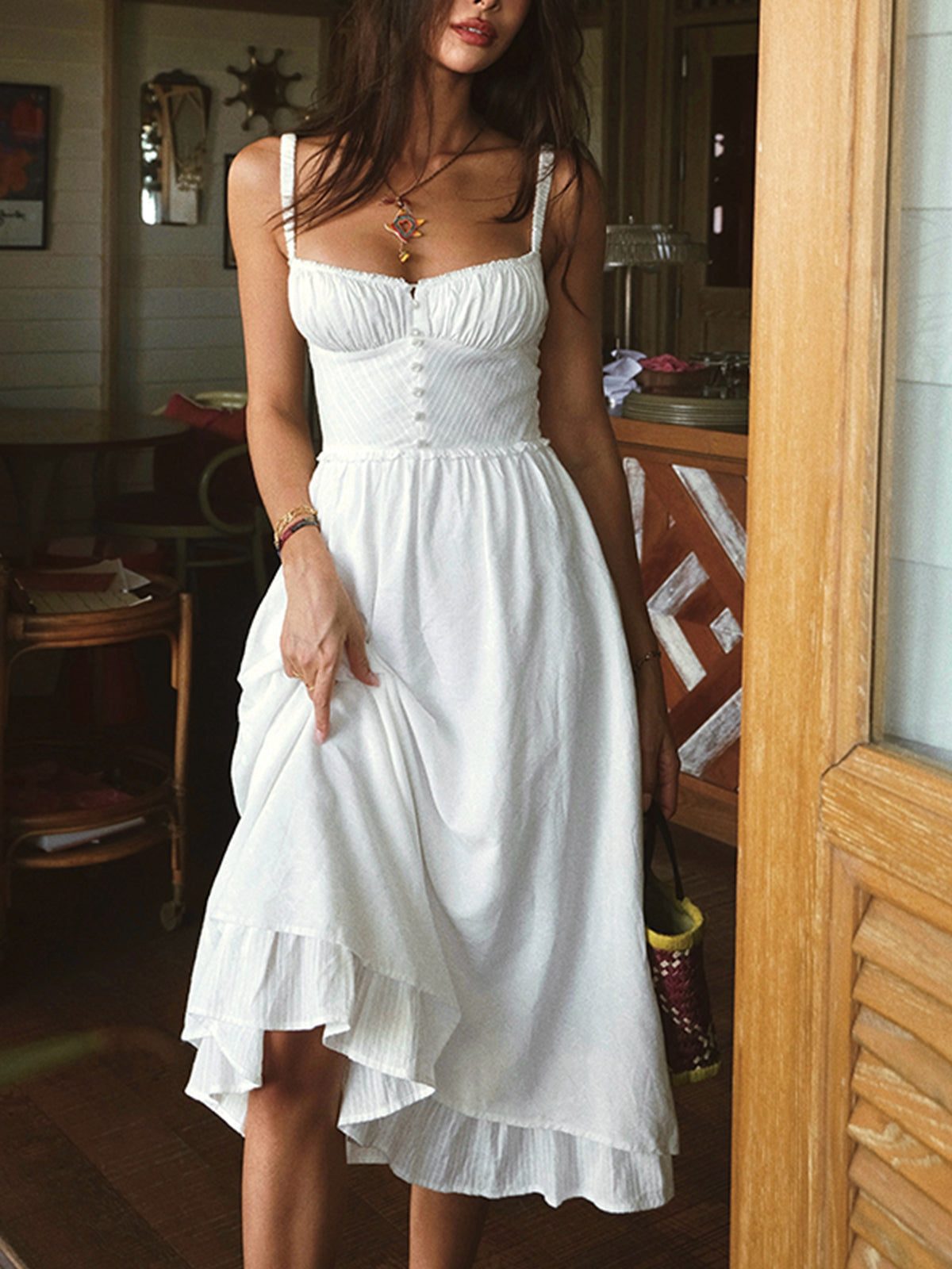Sleeveless Button-Front Ruffle Hem Midi Dress for Women - View 5