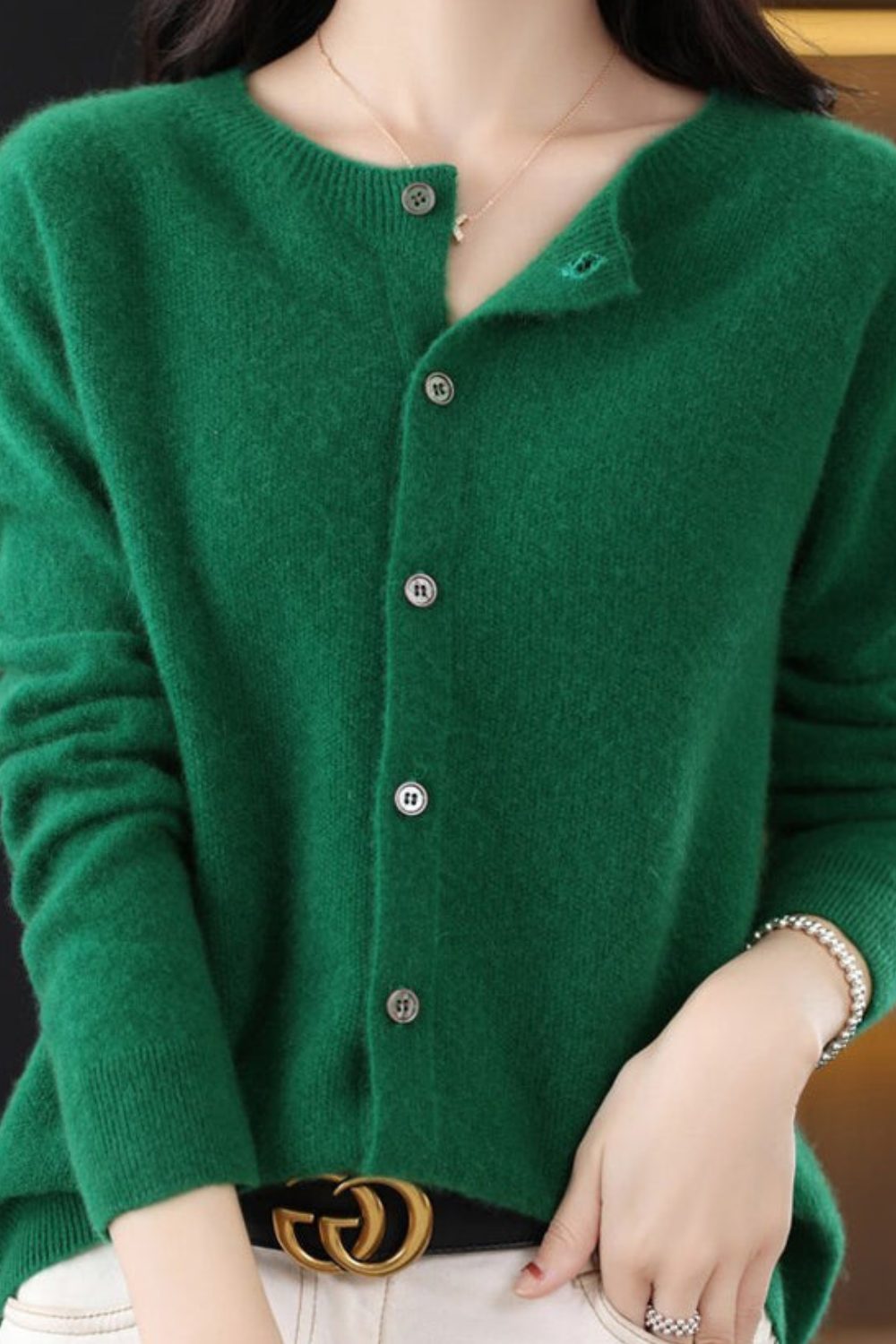 V-Neck Button-Down Cardigan for Women - Green