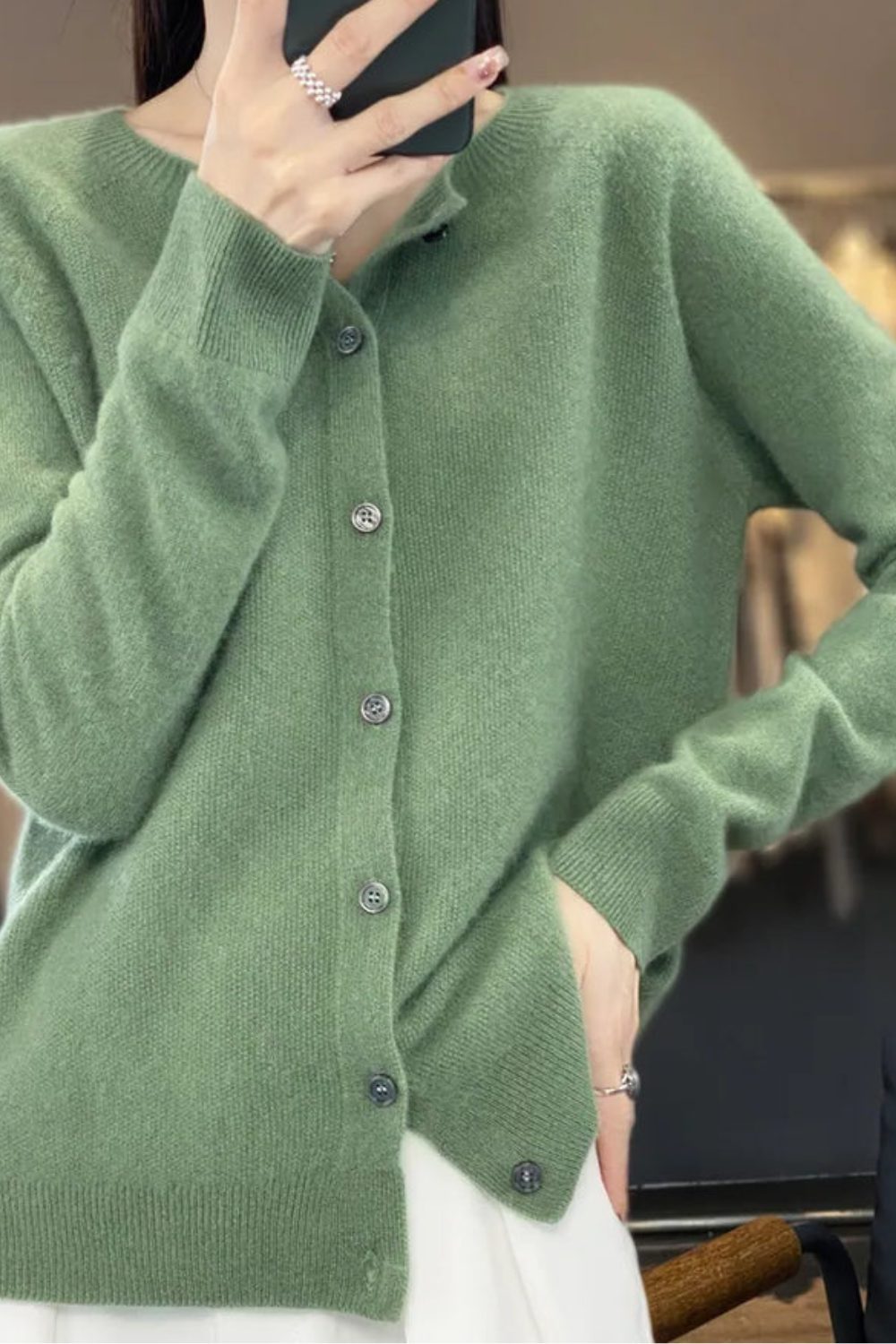 V-Neck Button-Down Cardigan for Women - Light Green